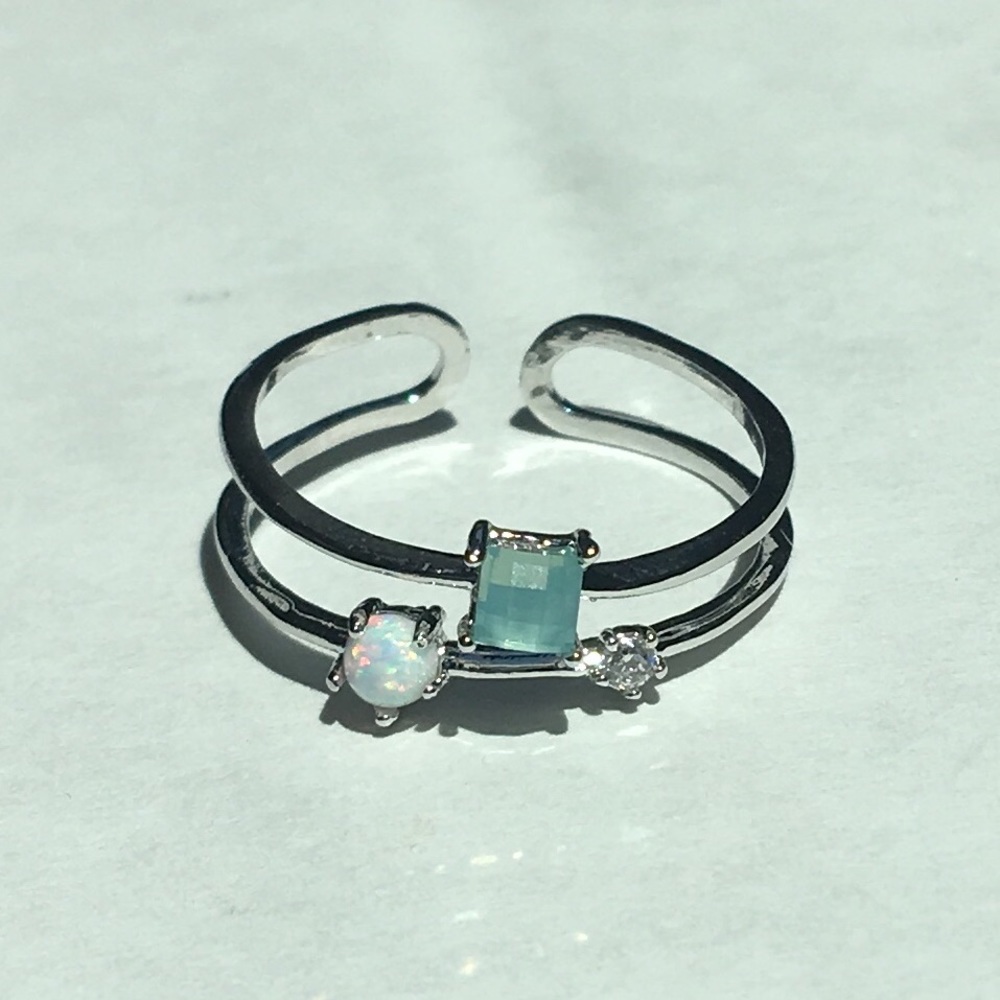 Adjustable Silver Three Stone Ring💍